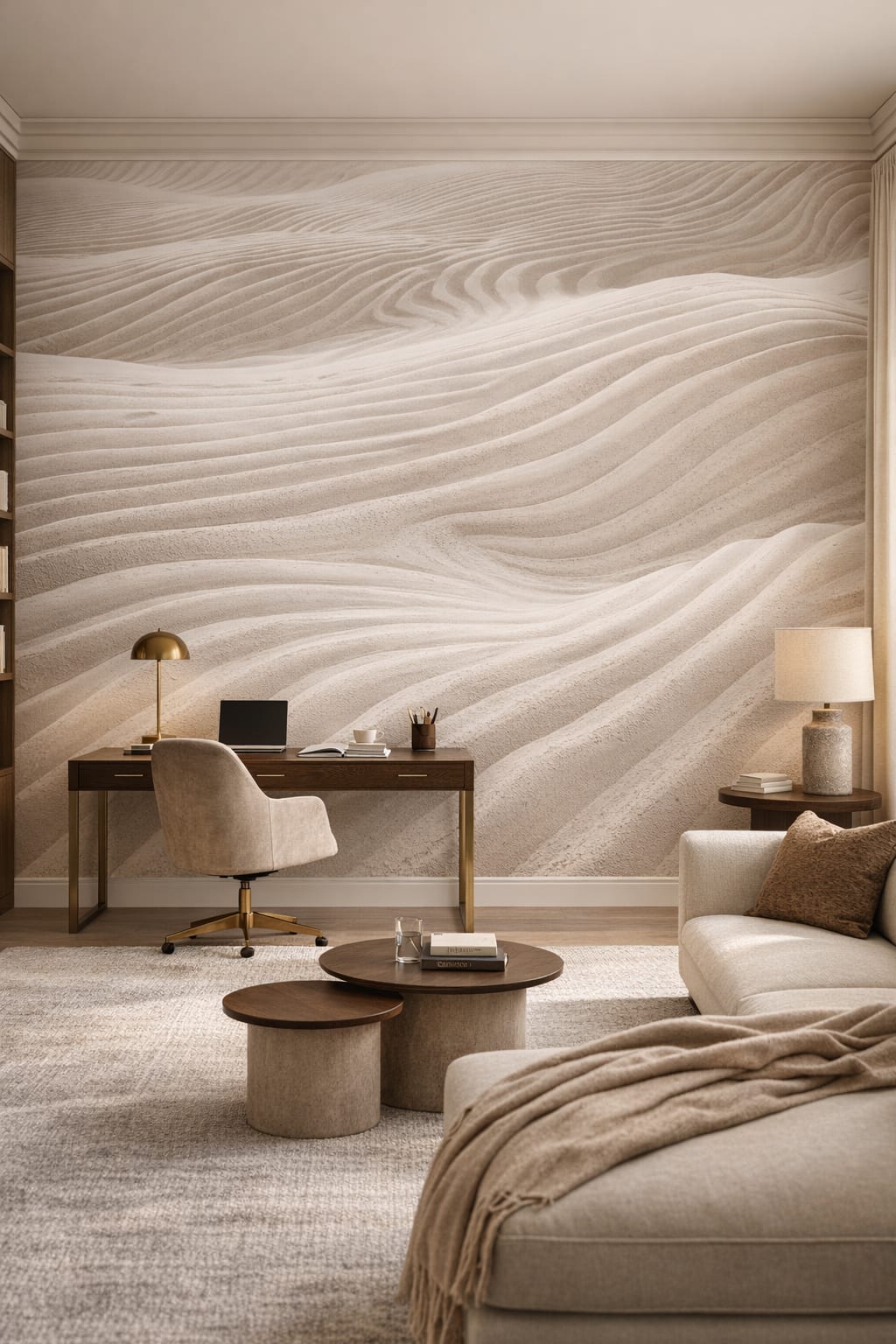 Quiet Luxury greige sand dunes featuring wind ripples - Wall Mural Peel and Stick Wallpaper for Quiet Luxury Executive Home Office.