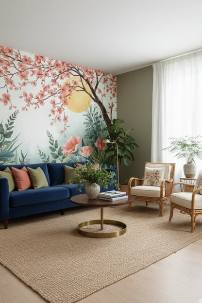 Garden Sunset - Watercolor Floral Accent Wall Mural Wallpaper - Recoat