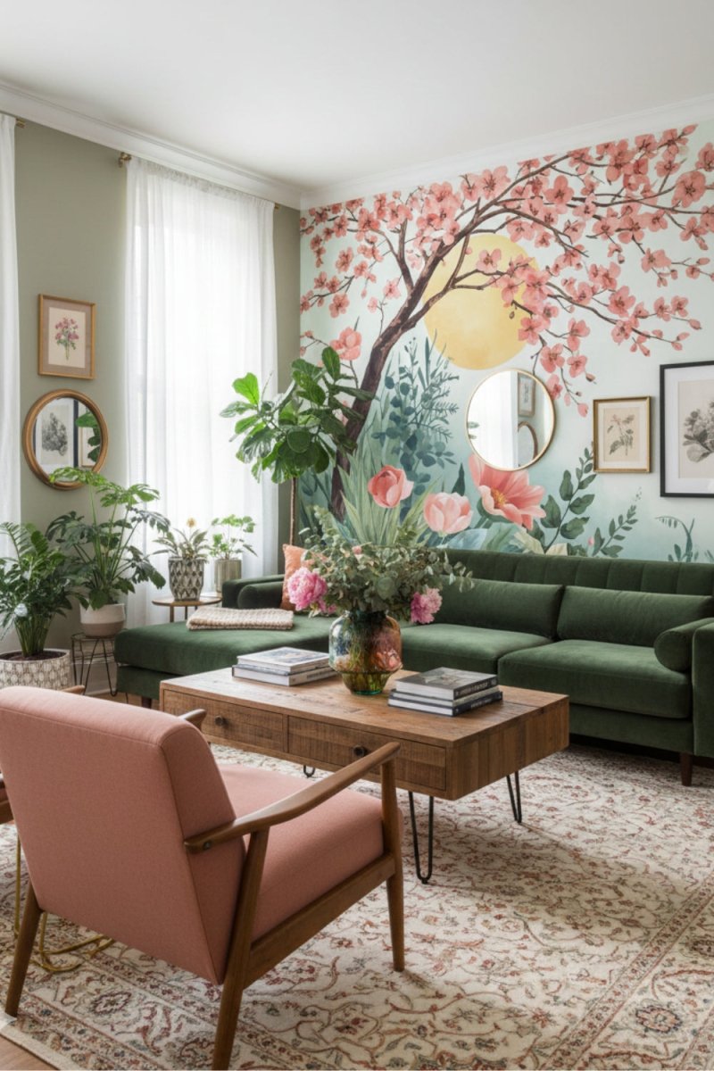 Garden Sunset - Watercolor Floral Accent Wall Mural Wallpaper - Recoat