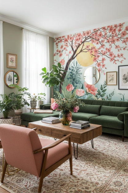 Garden Sunset - Watercolor Floral Accent Wall Mural Wallpaper - Recoat