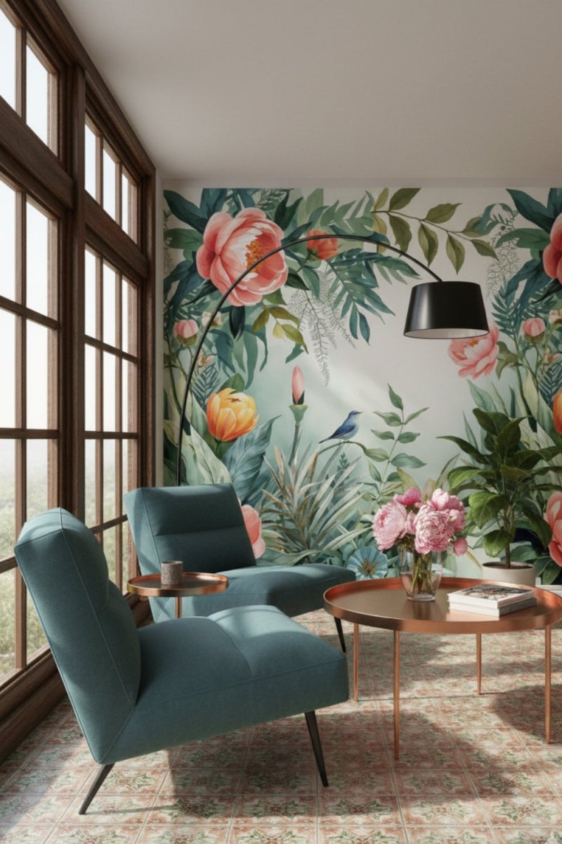 Garden Sunset - Watercolor Floral Accent Wall Mural Wallpaper - Recoat