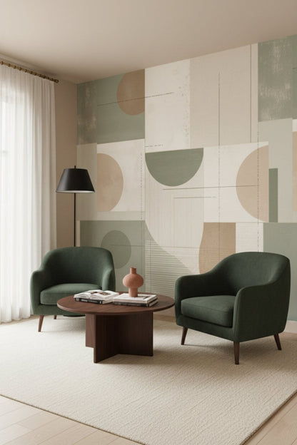 Geometric Harmony - Geometric Abstract Accent Wall Mural Wallpaper - Recoat