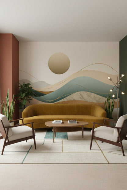 Golden Hills - Artistic Landscape Accent Wall Mural Wallpaper - Recoat