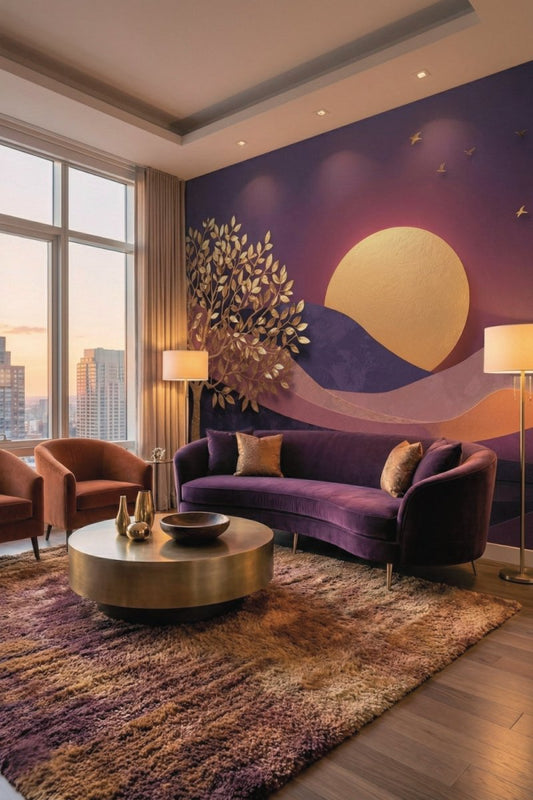 Golden Twilight - Artistic Landscape Accent Wall Mural Wallpaper - Recoat