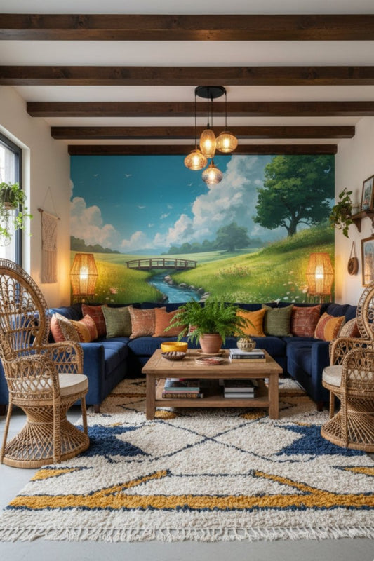 Green Meadows - Whimsical Valley Accent Wall Mural Wallpaper - Recoat