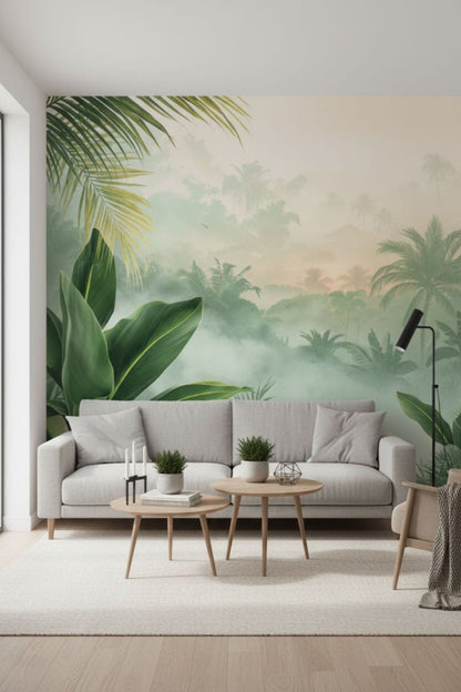 Horizons Golden Mist - Jungle Landscape Accent Wall Mural Wallpaper - Recoat