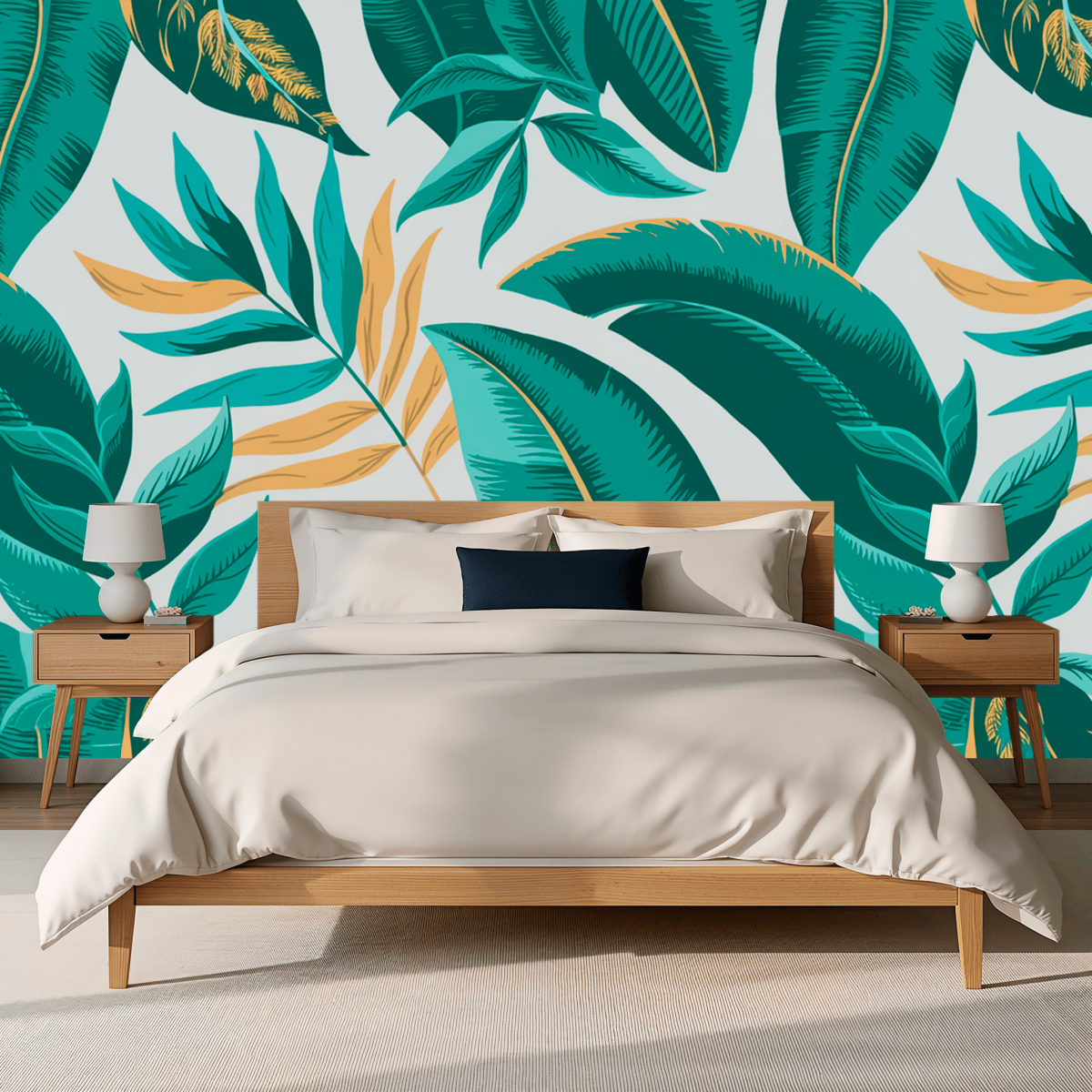 Jungle Retreat - Green & Gold Leaf Accent Wall Mural Wallpaper - Recoat