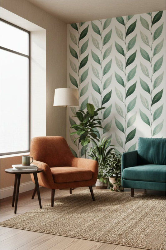 Leafline Whisper - Minimalist Leaf Accent Wall Mural Wallpaper - Recoat