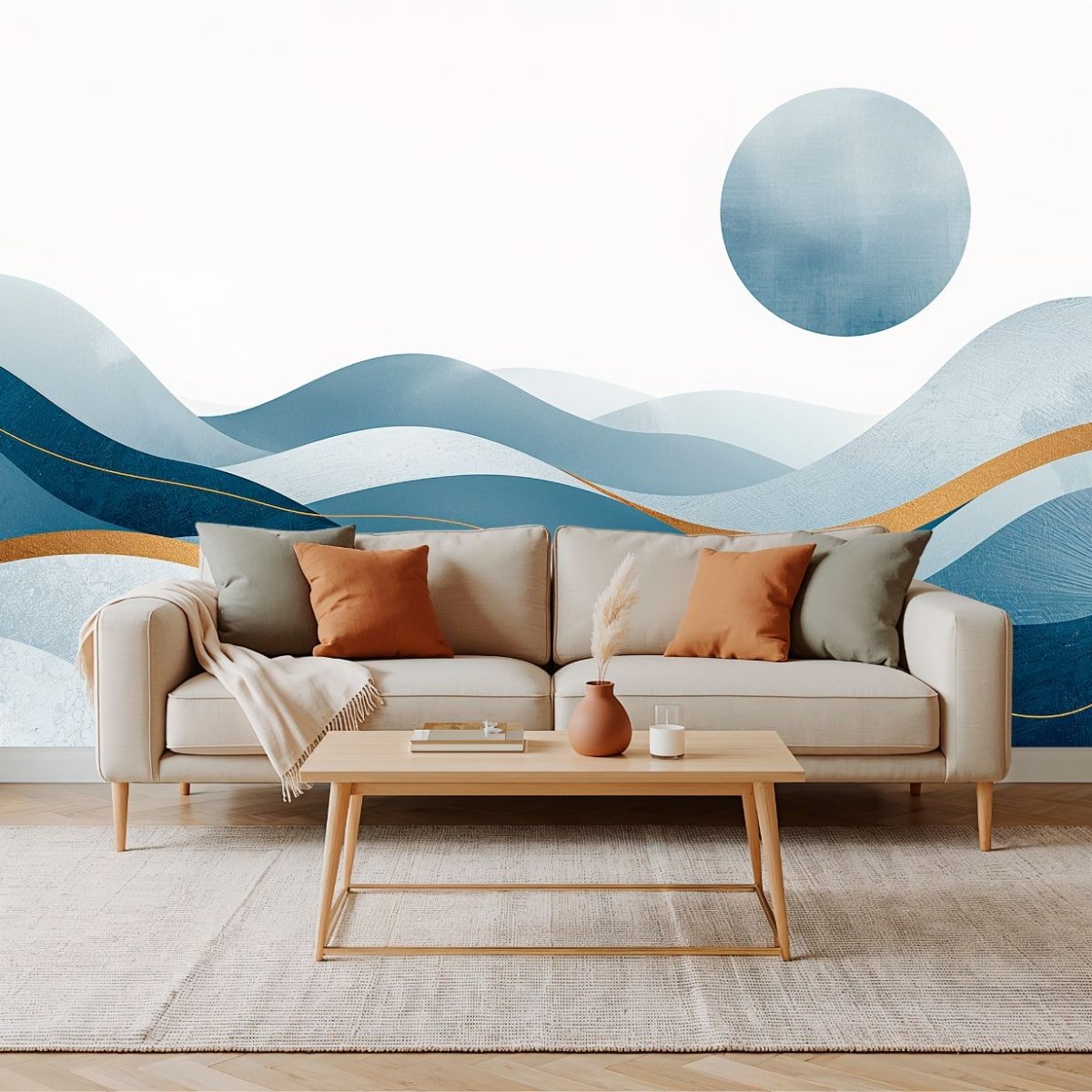 Midnight Blue Waves - Artistic Landscape Accent Wall Mural Wallpaper - Recoat