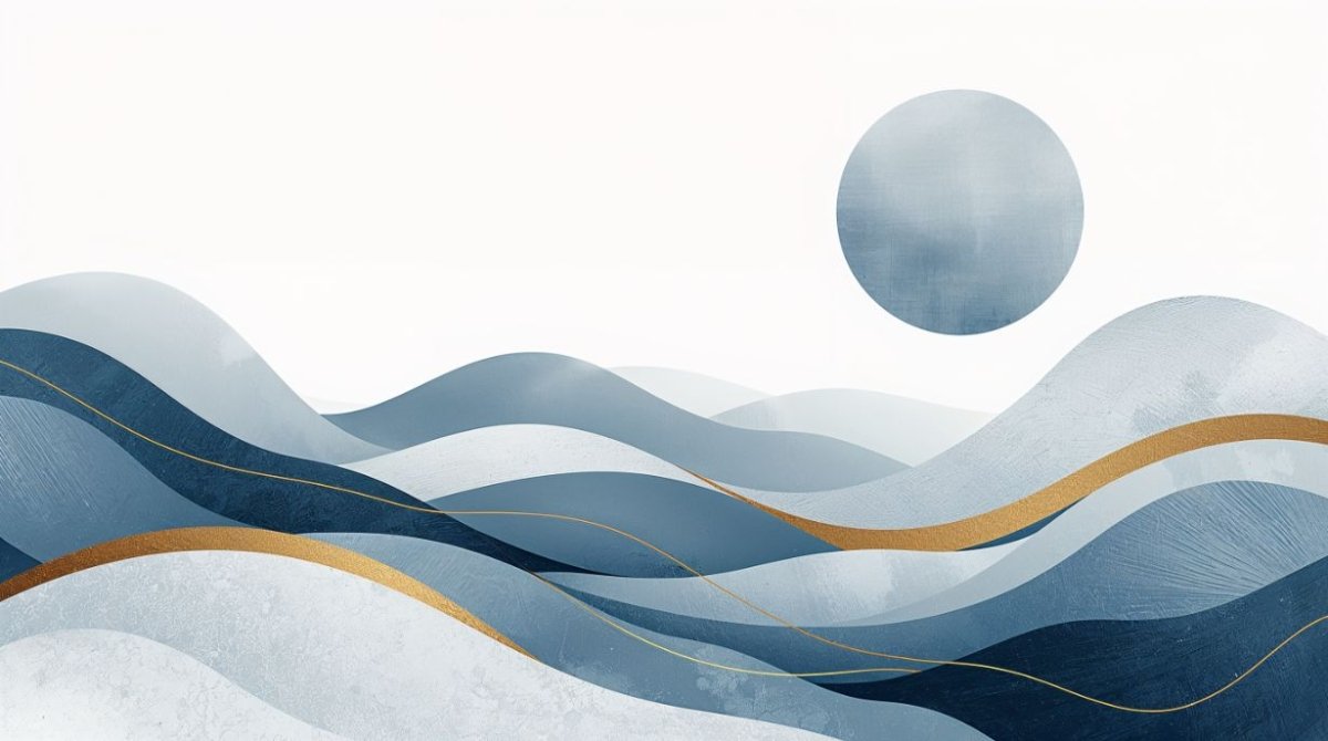 Midnight Blue Waves - Artistic Landscape Accent Wall Mural Wallpaper - Recoat