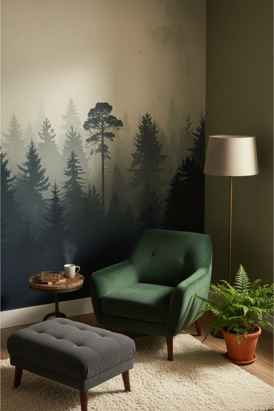 Misty Forest - Forest Mural Wallpaper For Moody Bedroom - Recoat
