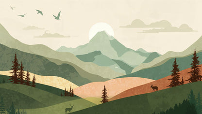 Mountain Escape - Rustic Forest Accent Wall Mural Wallpaper, peel & stick, custom-sized by Recoat