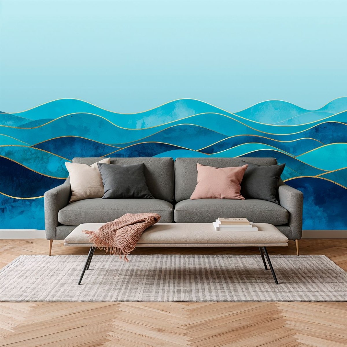 Ocean Waves - Blue Abstract Accent Wall Mural Wallpaper - Recoat