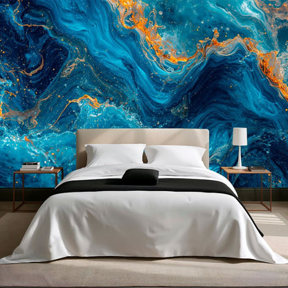 Ocean's Waves - Blue Abstract Accent Wall Mural Wallpaper - Recoat