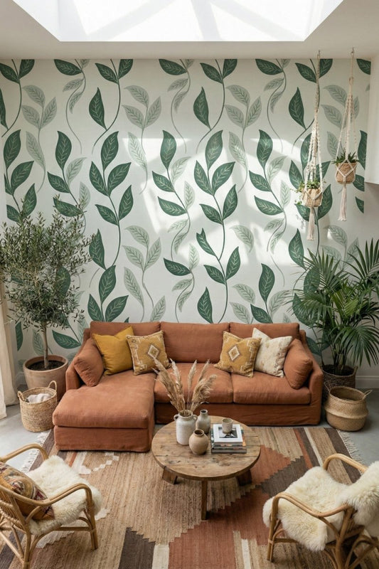 Olive Grove - Neutral Leaf Pattern Accent Wall Mural Wallpaper - Recoat