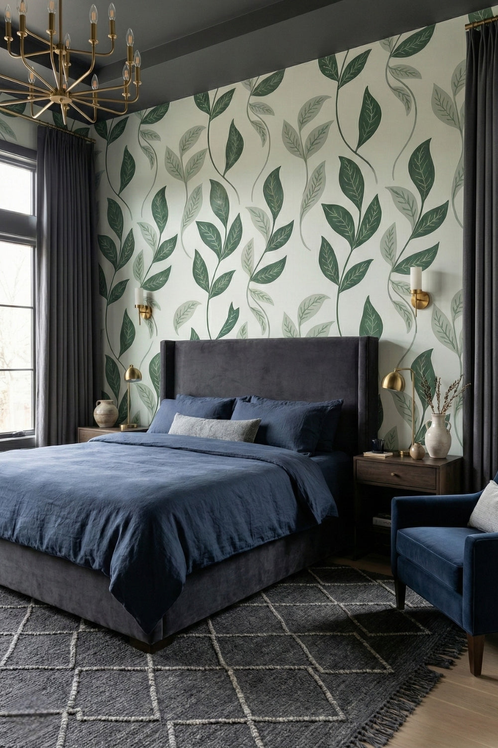 Olive Grove - Neutral Leaf Pattern Accent Wall Mural Wallpaper