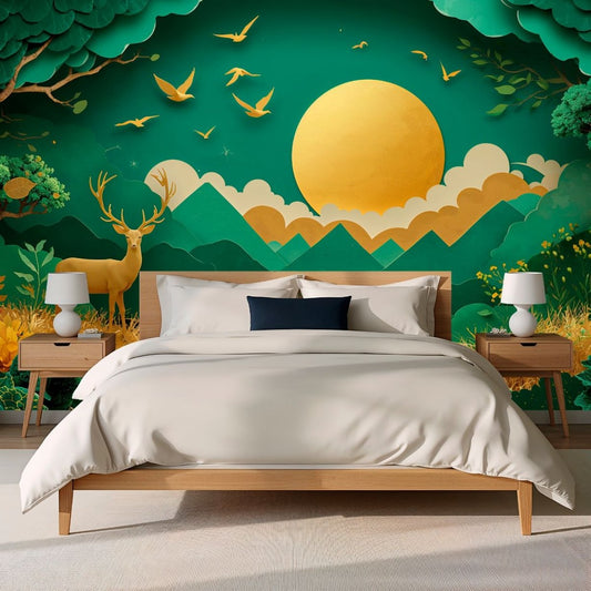 Papercraft Emerald - Paper Art Landscape Accent Wall Mural Wallpaper - Recoat