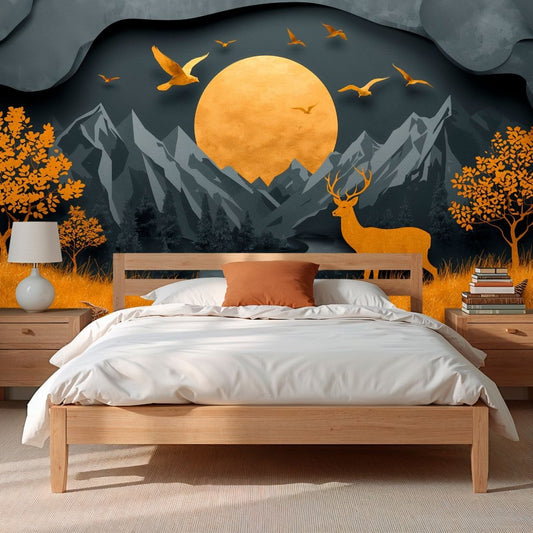 Papercraft Nocturne - Paper Art Landscape Accent Wall Mural Wallpaper - Recoat