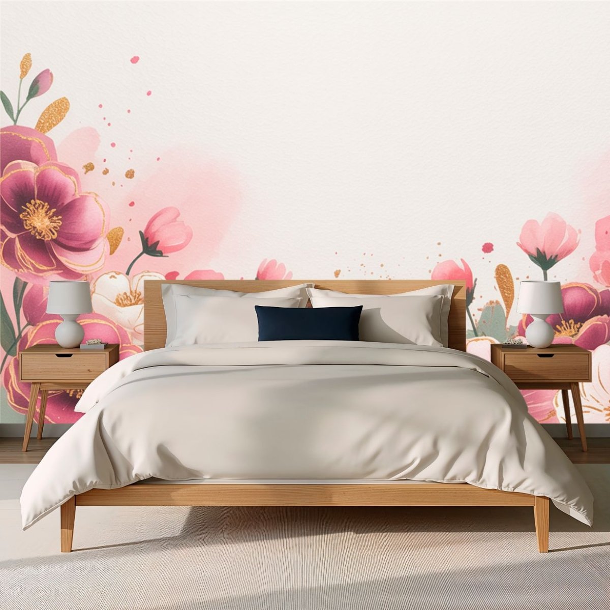 Petal Whisper - Gold & Pink Floral Accent Wall Mural Wallpaper - Recoat