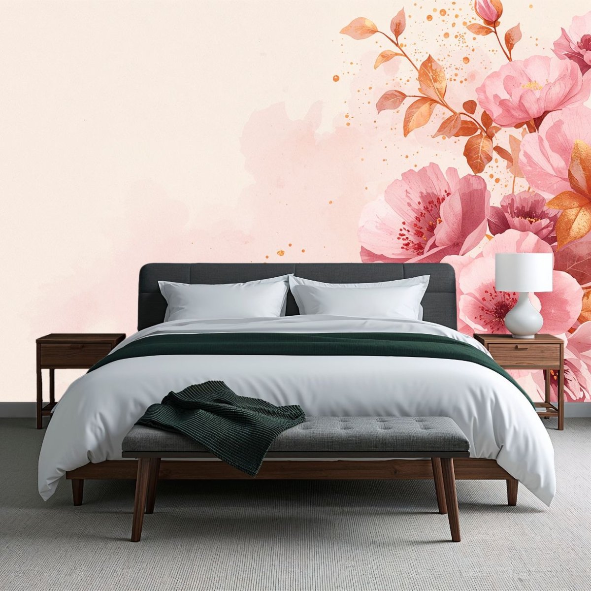 Pink Garden - Watercolor Flowers Accent Wall Mural Wallpaper - Recoat