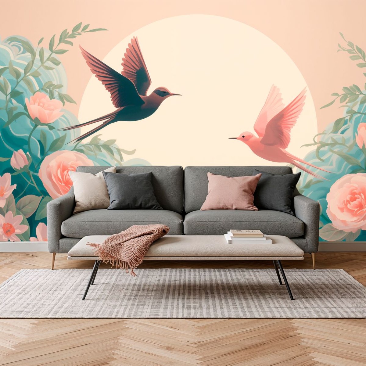 Rosewing Duet - Watercolor Birds Accent Wall Mural Wallpaper - Recoat