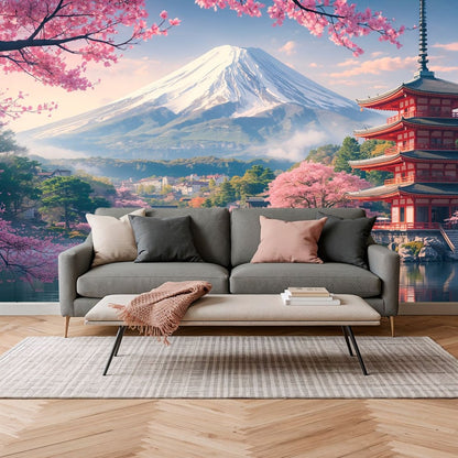 Sakura Bloom - Japanese Landscape Accent Wall Mural Wallpaper - Recoat