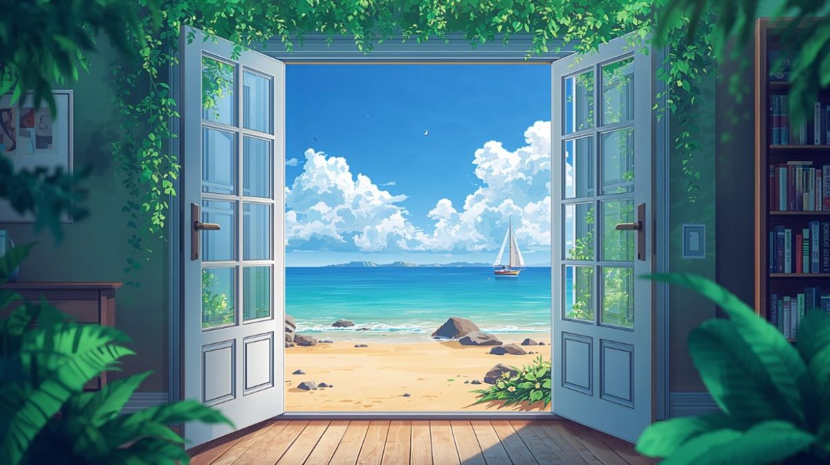 Seaside Gate - Window View Accent Wall Mural Wallpaper - Recoat