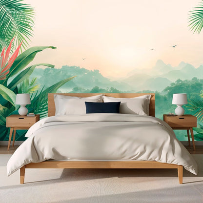 Tropical Dawn - Jungle Landscape Accent Wall Mural Wallpaper - Recoat