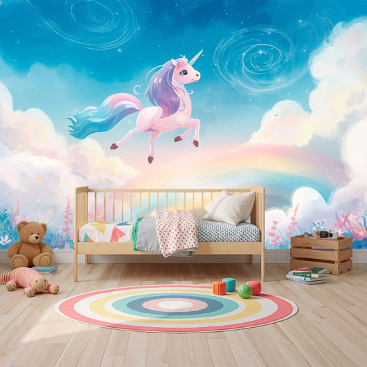 Unicorn Dreams - Whimsical Unicorn & Rainbow Wall Mural - Recoat