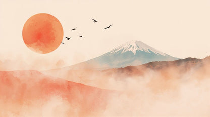 Vermilion Fuji - Japanese Landscape Accent Wall Mural Wallpaper - Recoat