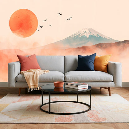 Vermilion Fuji - Japanese Landscape Accent Wall Mural Wallpaper - Recoat