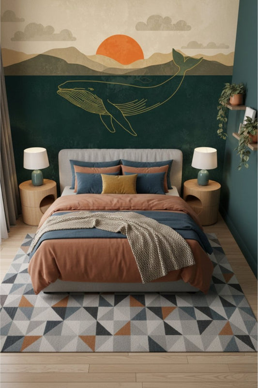 Whale Sunset - Minimalist Whale Accent Wall Mural Wallpaper - Recoat